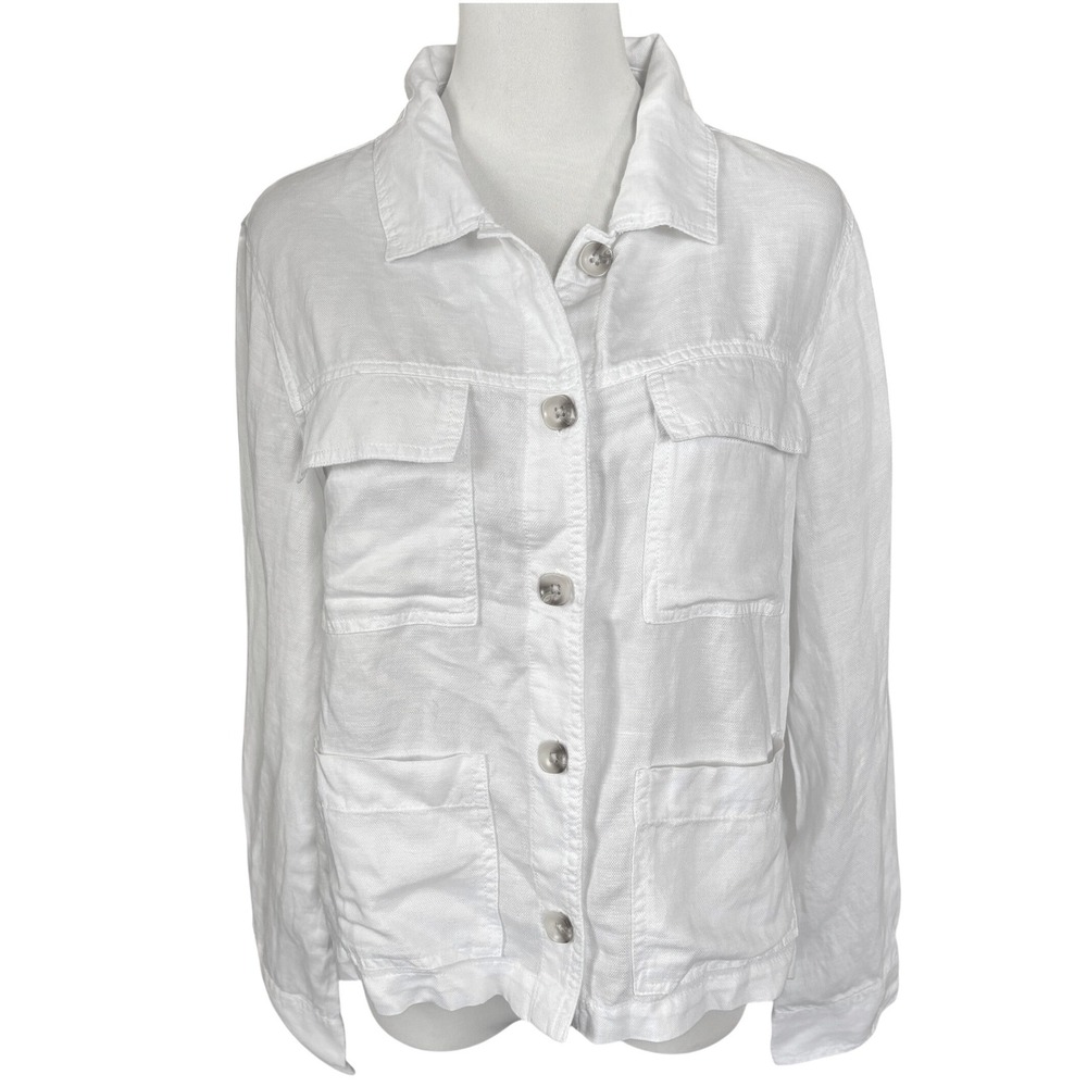 Nicole Miller Linen Blend Safari Jacket Size L White Casual